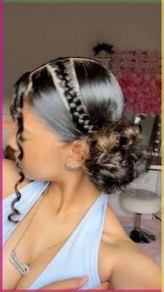 Cute Colors To Dye Your Curly Hair, Hairstyles With Hats Curly Hair, Cute Hairstyles Protective, Beach Hairstyles For Natural Hair, Waterpark Hairstyles Curly Hair, Hairstyles With Braids Natural Hair, Poofy Hair Styles, 2 Buns With Braids, Girly Curly Hairstyles