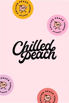 the words chilled beach written in black on a pink background with different colored circles around it