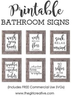 printable bathroom signs with wood frames and sayings