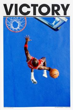 a basketball player jumping up into the air to dunk a ball in front of an advertisement for victory