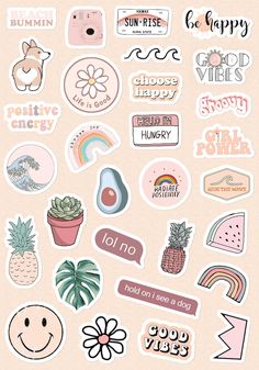 various stickers on a pink background