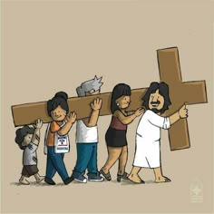 a group of people carrying a wooden cross