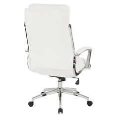 a white office chair with wheels on the back and seat upholstered to the side