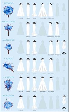 wedding gowns and bouquets are shown in this poster for the bride's dress code