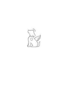 a black and white drawing of a dog with wings on its back, sitting down