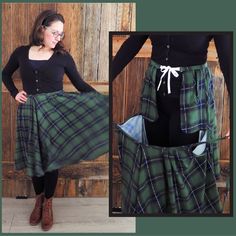 a woman wearing a skirt made out of tartan