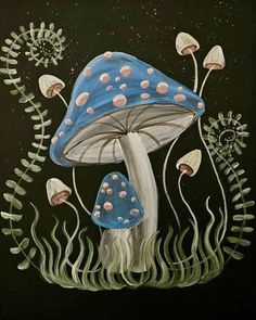 an acrylic painting of a blue mushroom