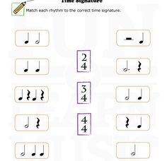 music worksheet with notes and numbers for kids to practice the number 1, 2, 3, 4