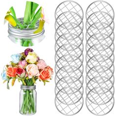 PRICES MAY VARY. Sufficient quantity: package includes 12 pieces mason jar flower frog lids inserts with square grids, which are compatible with mason jar and bottles in regular mouth, adequate amount of accessories allow you to use, replace and share at will Help to make flower vases: frog lid insert in silver can help you to make beautiful flower vases, just insert it into a regular mouth mason jar or bottle, and put different flowers or branches into the grids, your plants will not be scatter Flower Organizer, Mason Jar Holder, Flower Jar, Mason Jar Lid, Canning Jar Lids, Accessories For Home, Sewing Supplies Storage, Canning Lids, Mason Jar Flowers