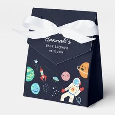 a baby shower bag with an astronaut theme on it