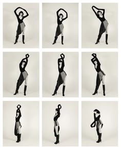 six different poses of a woman in black and white