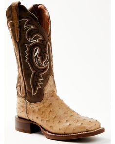 Dan Post Women's Exotic Full Quill Ostrich Western Boots - Broad Square Toe, Sand Cute Cowgirl Boots, Dan Post Boots, Womens Cowgirl Boots, Ostrich Boots, Dan Post, Heel Caps, Boot Brands, Sand Color, Rubber Heels