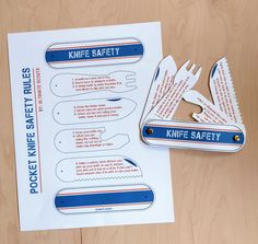 knife safety instructions are displayed on a table