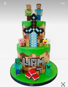 a cake made to look like an image of minecraft characters on top of it