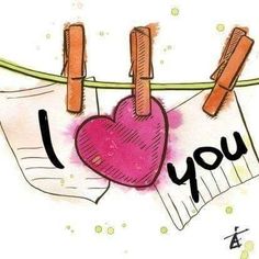 i love you written on clothesline with two hearts