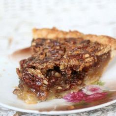 a slice of pecan pie on a plate