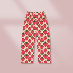 Indulge in ultimate comfort with these Strawberry Aesthetic Pajama Pants, perfect for women who love stylish lounge wear. Featuring a cute strawberry print, these cozy sweatpants make an adorable gift and a must-have addition to your collection of strawberry clothing. Order today! 🌺 PRODUCT DESCRIPTION -Material: 100% brushed polyester - Light fabric (5.6 oz/yd² (190 g/m -Elastic waistband - Printed-in size and care label Assembled in the USA from globally sourced parts 🌺 Care Instructions Do not dryclean; Do not iron; Tumble dry: low heat; Do not bleach; Machine wash: cold (max 30C or 90F). 🌺 HOW TO ORDER 1. Add to cart 2. We will begin preparing your order for shipping 3. Be notified when your order ships with tracking 4. Enjoy your sweet pajama pants 🌺 REVIEWS FROM PAST CUSTOMERS "O Aesthetic Pajama Pants, Aesthetic Pajama, Sweatpants Cute, Strawberry Clothing, Pajama Pants Women, Cute Joggers, Strawberry Aesthetic, Cozy Sweatpants, Gifts For My Girlfriend