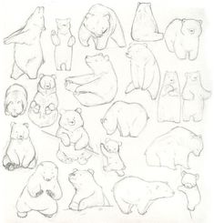 a drawing of various bears and cubs