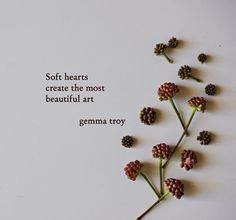 some flowers are laying on the ground with a quote above them that says, soft hearts create the most beautiful art germa troy