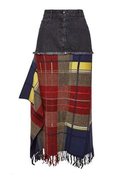 Sonia Rykiel - Tartan and Denim Maxi Skirt with Fringe on STYLEBOP.com Chef Dress, Gingham Outfit, Skirt With Fringe, Chic Skirts, Denim Wear, Recycle Jeans, Denim Maxi, Arab Fashion, Fashion Now