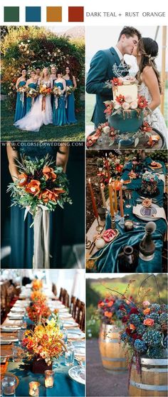 a collage of photos with different colors and flowers on them, including oranges, blue