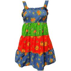 Affordable Multicolor Retro Dresses, 70s Flower Print Dress, Cheap Retro Cotton Mini Dress, Vintage 70s Aesthetic, Calico Dress, 70s Aesthetic, Duck Cloth, Yellow Floral, Vintage 70s