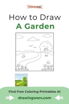 the book how to draw a garden with pictures on it and text that reads, how to