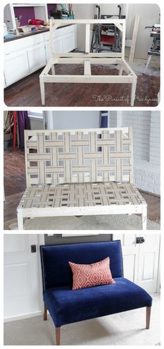 the before and after shots of an upholstered daybed with built - in storage