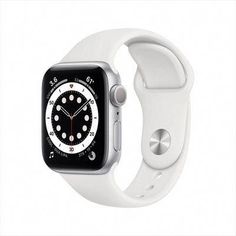 an apple watch with white band and black face, on a white backgroud