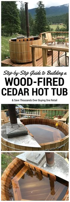 an outdoor hot tub is shown with the words wood fired cedar hot tub