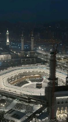 an aerial view of the grand mosque at night