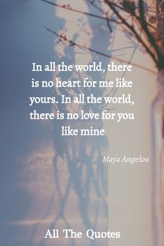 a vase filled with flowers sitting on top of a table next to a quote that reads, in all the world, there is no heart for me like yours