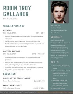 a professional resume template with an image of a man in the middle and blue background