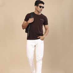 Brown 1% Embroidered T-Shirt For Men Good Feeling, Fall For You, Embroidered Tshirt, Street Style, Street Wear