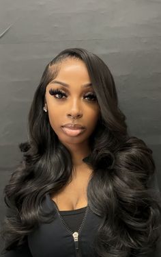 Bus Down Middle Part Wig, Hair Ideas Black Women Braids, Side Part Black Wig, Side Part Wig Hairstyles, Birthday Hair Black Women, Middle Part Frontal Wig, Prom Hair Black Women, Side Part Sew In, Graduation Hairstyles For Black Women