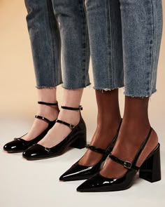 MAEGAN Black Patent Slingback Heel | Women's Heels – Steve Madden Heels That Go With Everything, Work Heels Office Wear, Block Heel Slingback, Heels Steve Madden, Black Patent Heels, Zapatos Mary Jane, Steve Madden Store, Buckle Top, Aim High