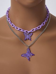 Color: Purple Gender: Women Material: PMMA Details: Butterfly Style: Fashionable Product Measurements in cm : Size Length one-size 40-50 Purple Butterfly Necklace, Purple Accessories Aesthetic, Purple Choker, Fun Money, Purple Accessories, Butterfly Fashion, Embellished Fashion, Butterfly Decor, Necklace Purple