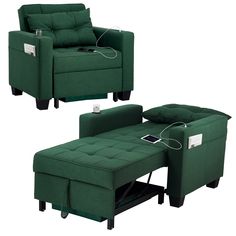 two green recliners sitting next to each other