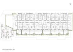 the floor plan for an apartment building with multiple floors and several rooms, all in different sections