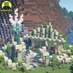 an image of a minecraft village with lots of trees and bushes in the background