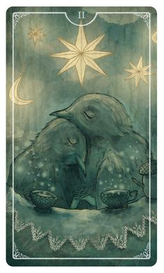 a tarot card with an elephant hugging it's head in front of the stars