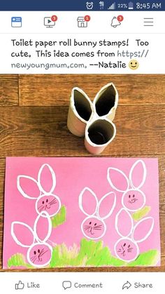 the paper roll bunny stamps are next to a cup