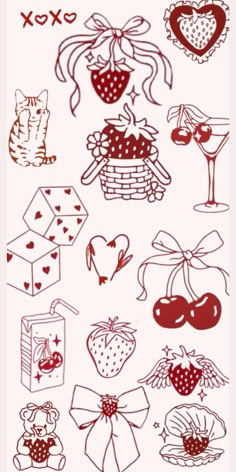 a drawing of various items on a white background