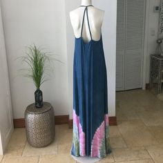 V Neck Strappy Tie Dye Maxi Dress, Size Medium 95% Rayon, 5% Spandex White,Blue,Pink, Green American Twist Loose Fit Straps Are Not Adjustable Blue Maxi Length Sundress With Tie Back, Blue V-neck Maxi Dress With Tie Back, Casual Cotton Halter Neck Maxi Dress, Stretch Sundress Maxi Dress For Vacation, Casual Blue Sundress For Beach Cover-up, Blue Summer Maxi Dress With Tie Back, Blue Stretch Maxi Dress For Vacation, Casual Long Blue Maxi Dress, Blue Cotton Maxi Dress With Tie Back