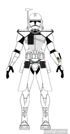 the clone trooper from star wars is shown in black and white, as well as an outline