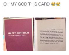 an open book with the words oh my god this card written on it and someone holding a pen in their hand