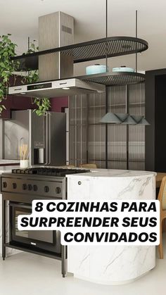 an image of a kitchen setting with the words 8 cognihas para supreender seus conviddos