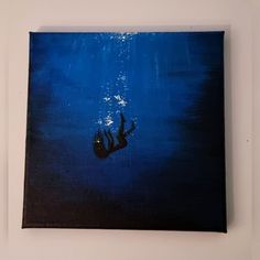 a painting of a person diving in the water with their hand up to the surface