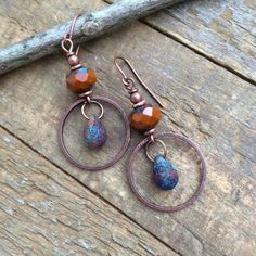 Burnt Orange Earrings Orange Jewelry Copper Dangle Earrings | Etsy Genuine Turquoise Jewelry, Enameled Jewelry, Beading Earrings, Earthy Earrings, Orange Jewelry, Earthy Jewelry, Making Bracelets, Necklace Ideas, Orange Earrings