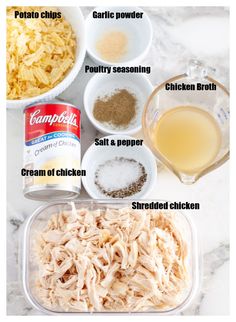 ingredients for chicken broth laid out on a marble counter top with text overlay